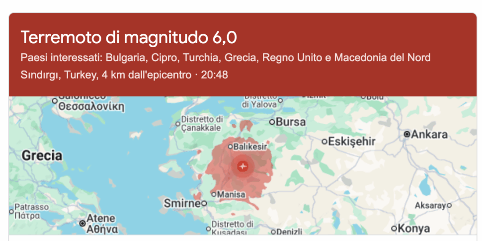 Terremoto di magnitudo 6.1 in Turchia: scossa avvertita anche a Istanbul e Smirne, nessuna vittima