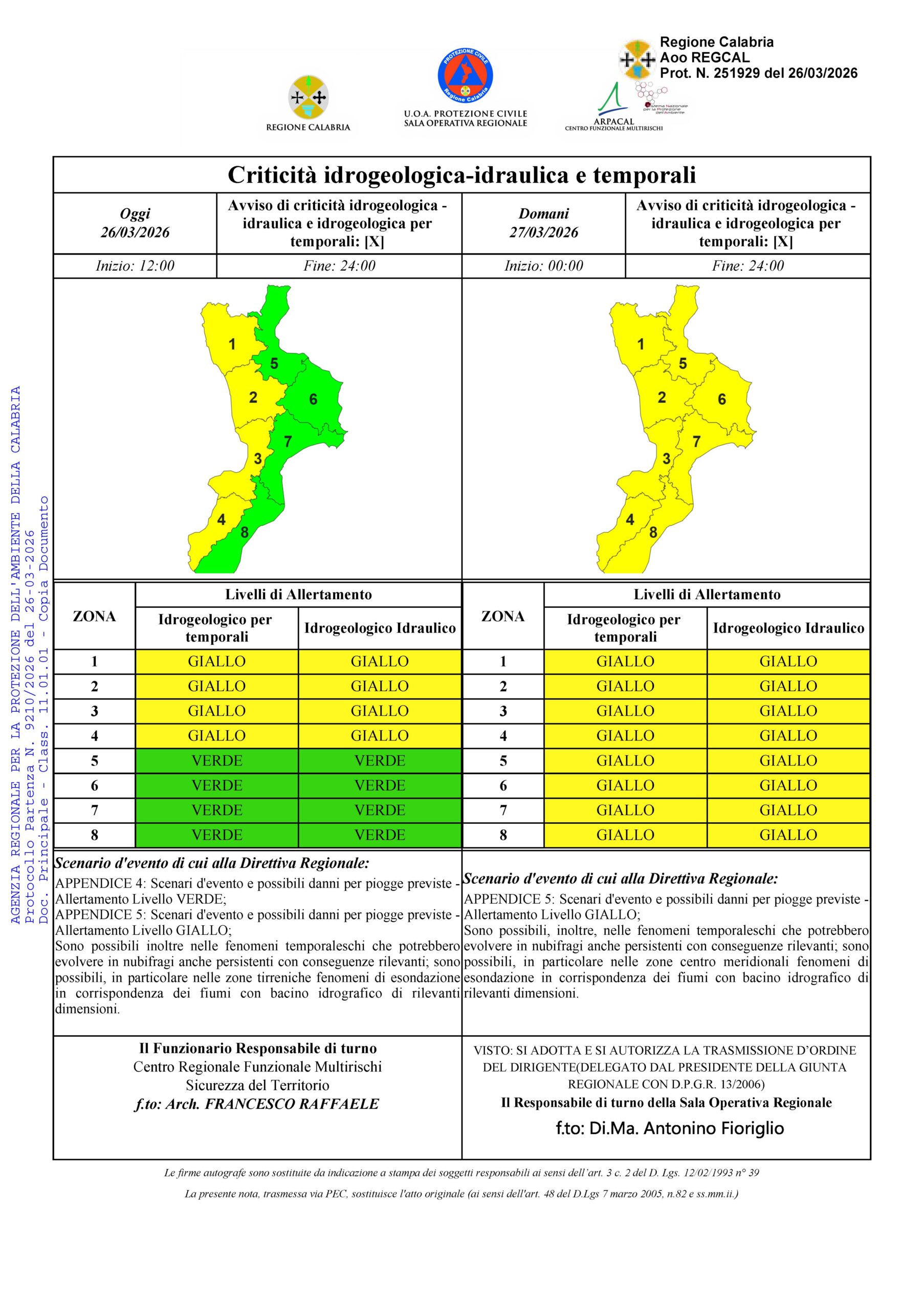 Maltempo, Protezione Civile: allerta gialla in Calabria e altre otto regioni