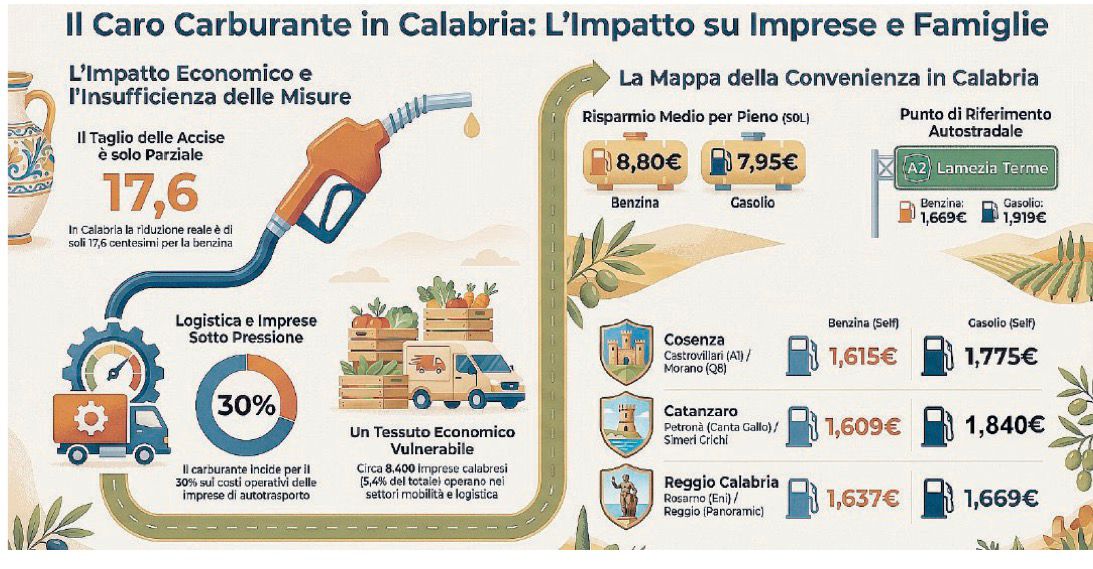 Carburanti, in Calabria il taglio delle accise non basta: prezzi ancora alti e stangata su famiglie e imprese