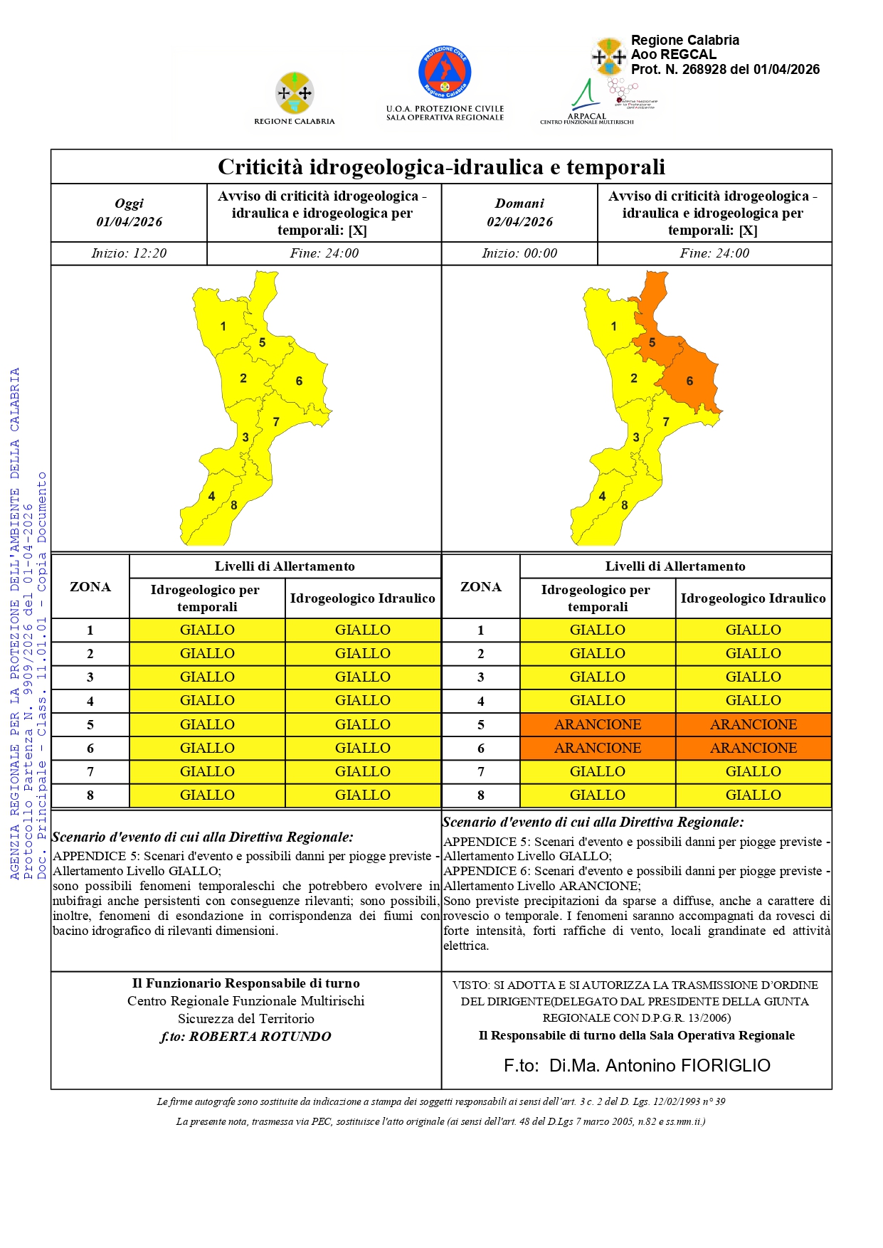 Ridotta da arancione a gialla l'allerta meteo sulla Calabria Ionica