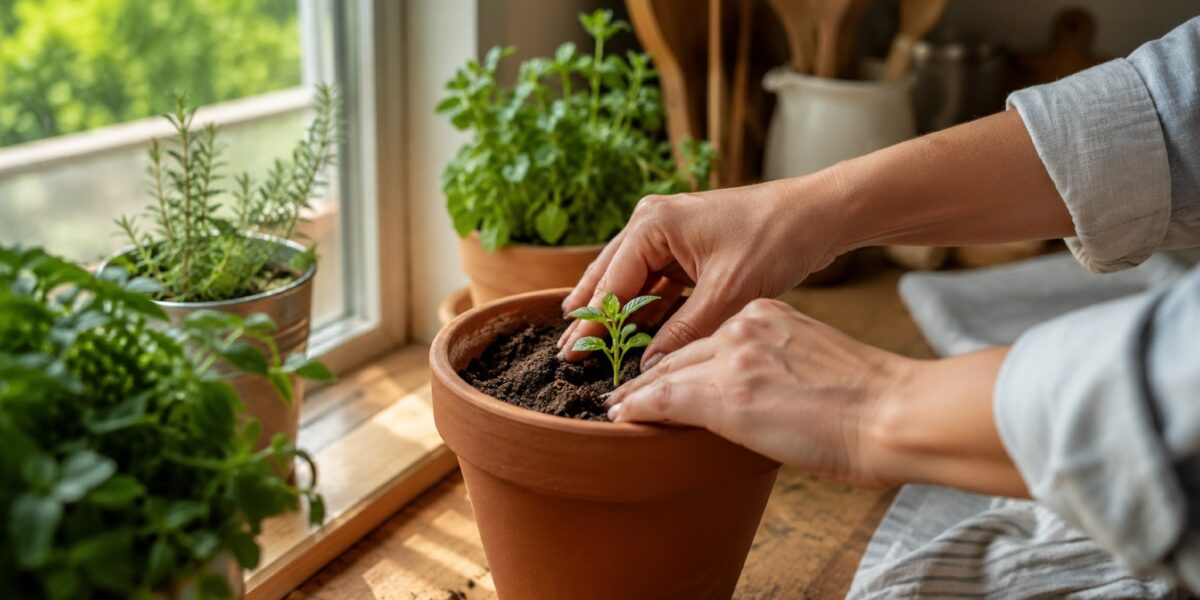 https://assets.gazzettadelsud.it/2026/07/Due-mani-piantano-una-piantina-verde-in-un-vaso-di-terracotta-sul-davanzale-1200x600.jpg