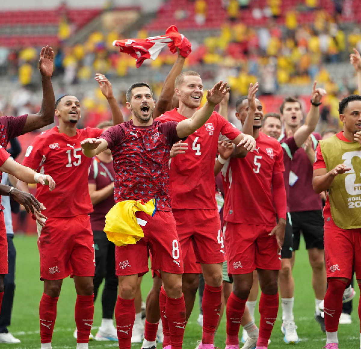 L'esultanza della Svizzera dopo la qualificazione ai quarti dei Mondiali 2026