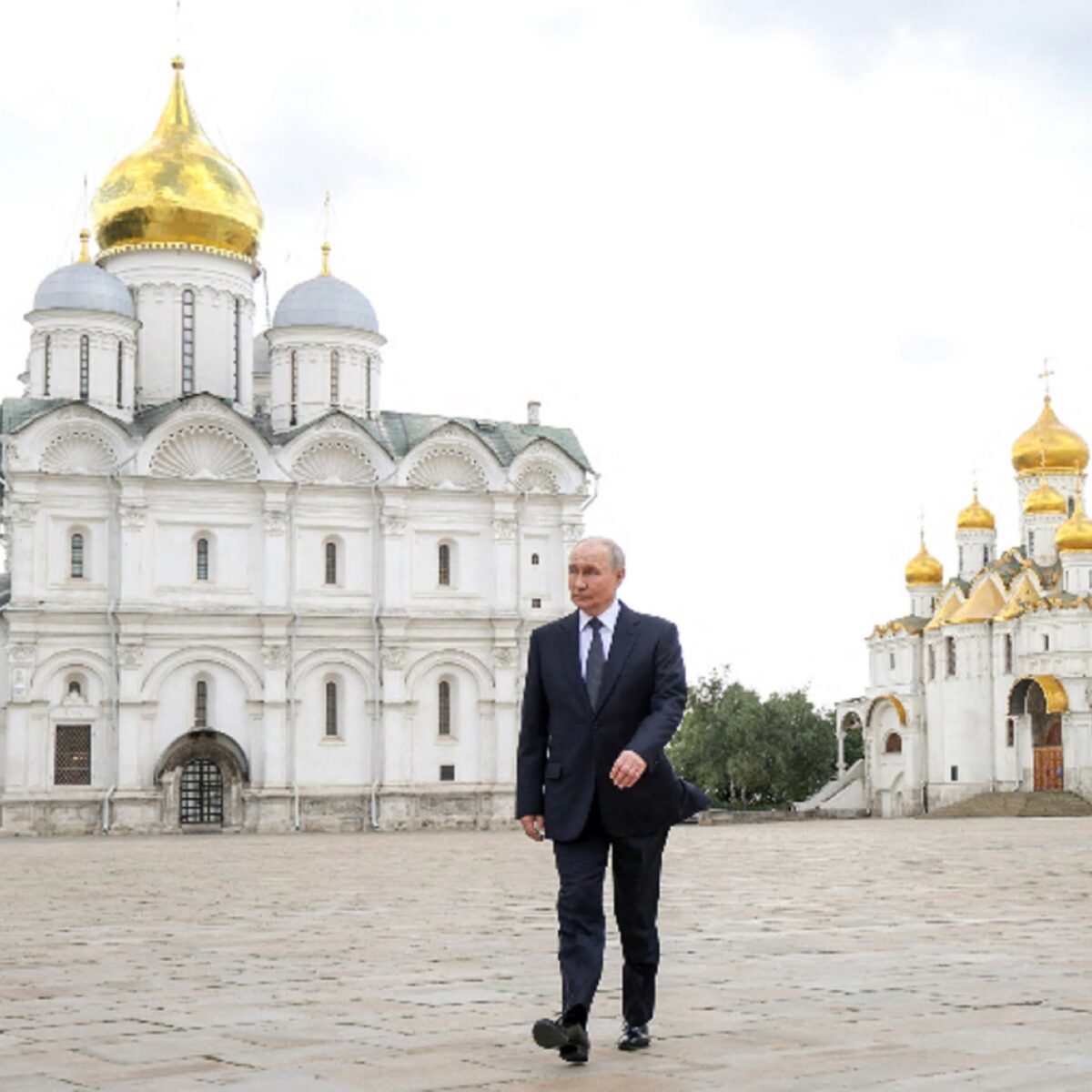 Russian President Vladimir Putin leaves after a service at the Archangel Cathedral of the Kremlin, in Mosсow, Russia