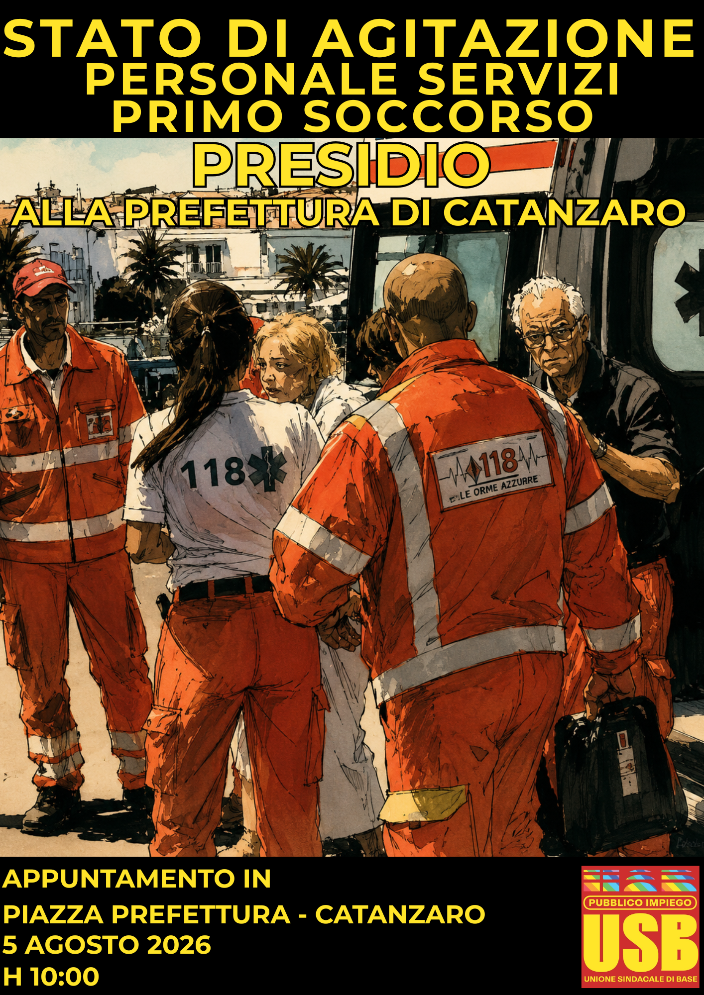 Caos 118 e Azienda Zero: USB Sanità chiama la Calabria alla protesta il 5 agosto sotto la Prefettura di Catanzaro